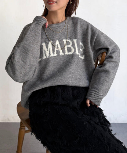 毛絨字母圖案針織套頭衫