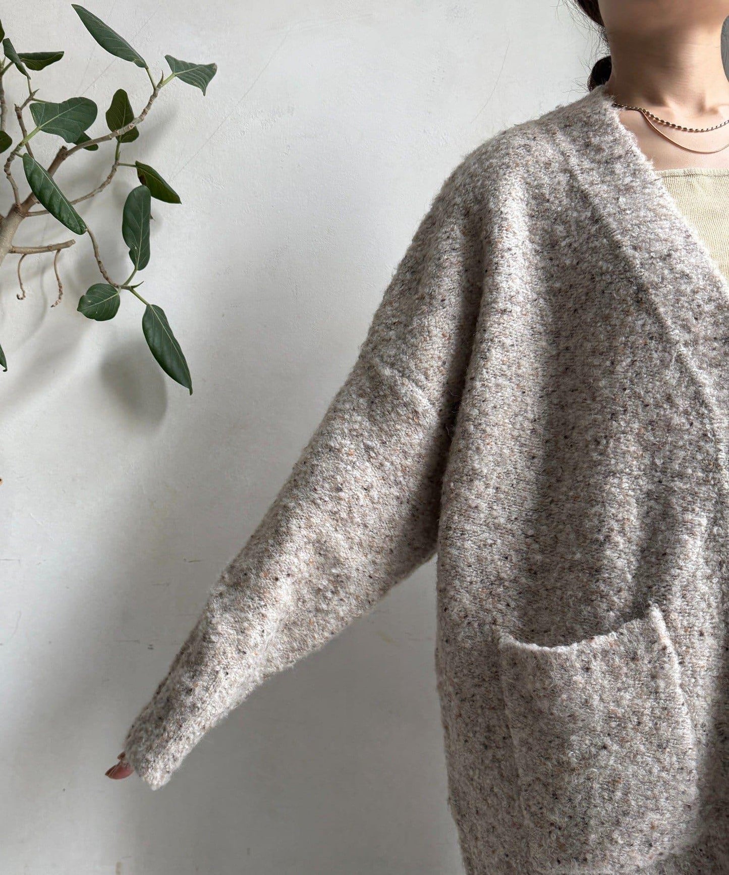 【DouDou】ウォッシャブルカラーネップカーディガン