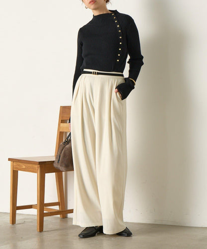 金色紐扣羅紋針織衫