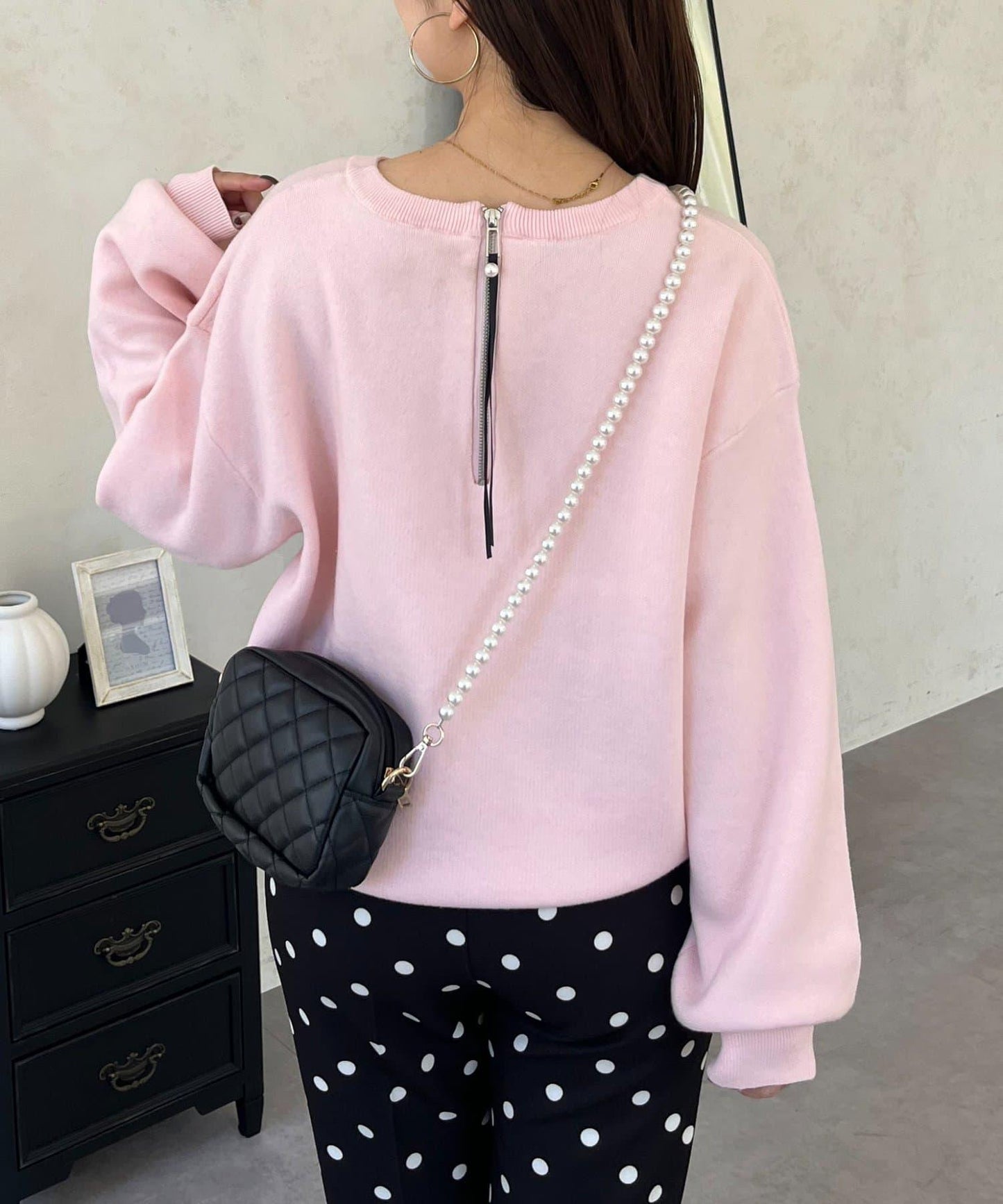 後背拉鍊衛衣風針織衫