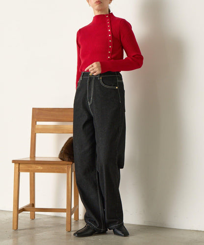 金色紐扣羅紋針織衫