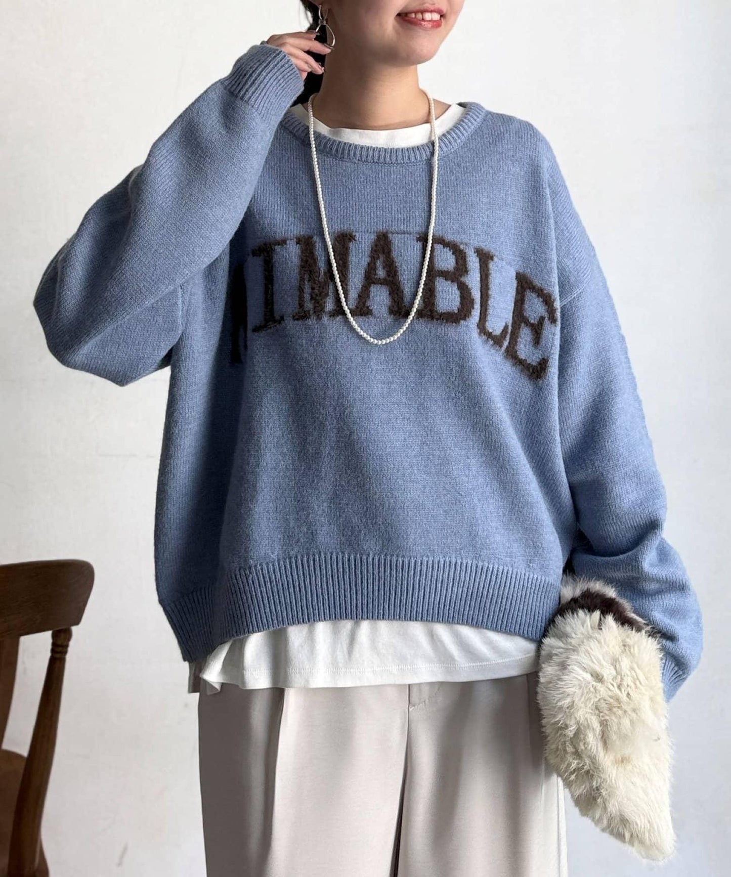 毛絨字母圖案針織套頭衫