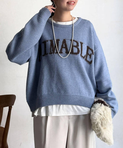 毛絨字母圖案針織套頭衫