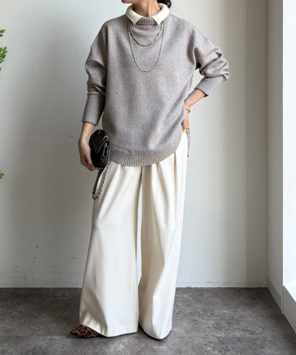 拼色雙層領針織上衣