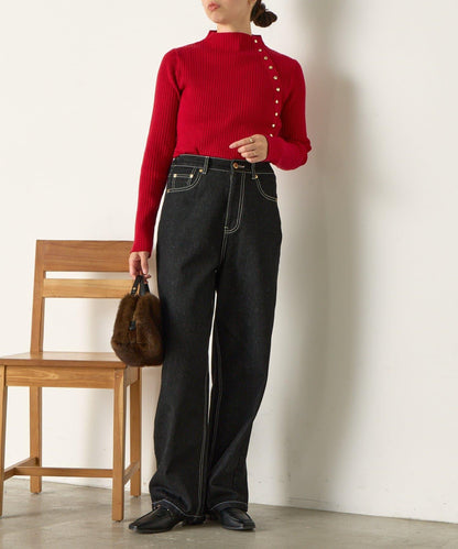 金色紐扣羅紋針織衫