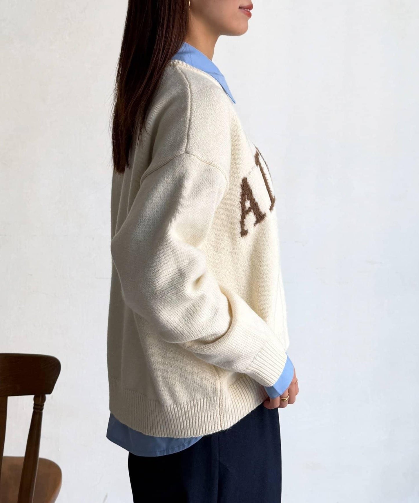 毛絨字母圖案針織套頭衫