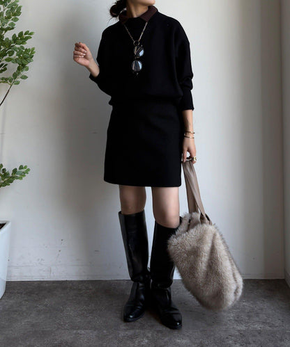 拼色雙層領針織上衣