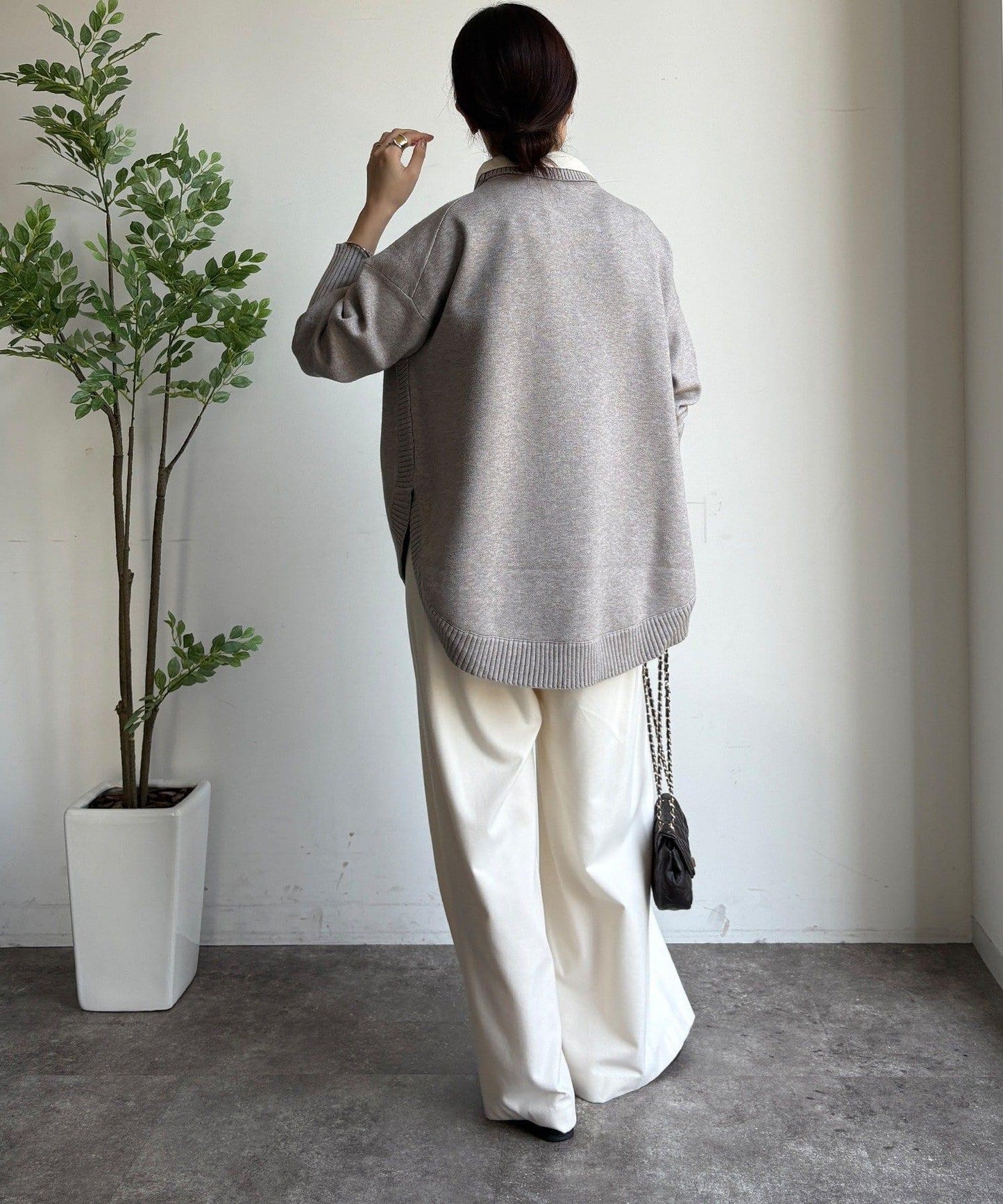 拼色雙層領針織上衣