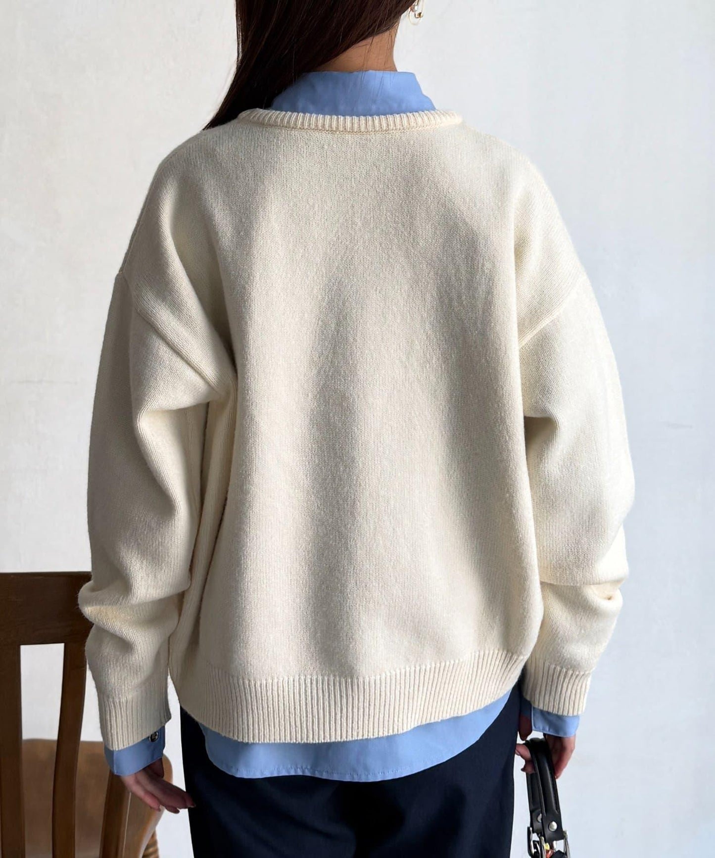 毛絨字母圖案針織套頭衫