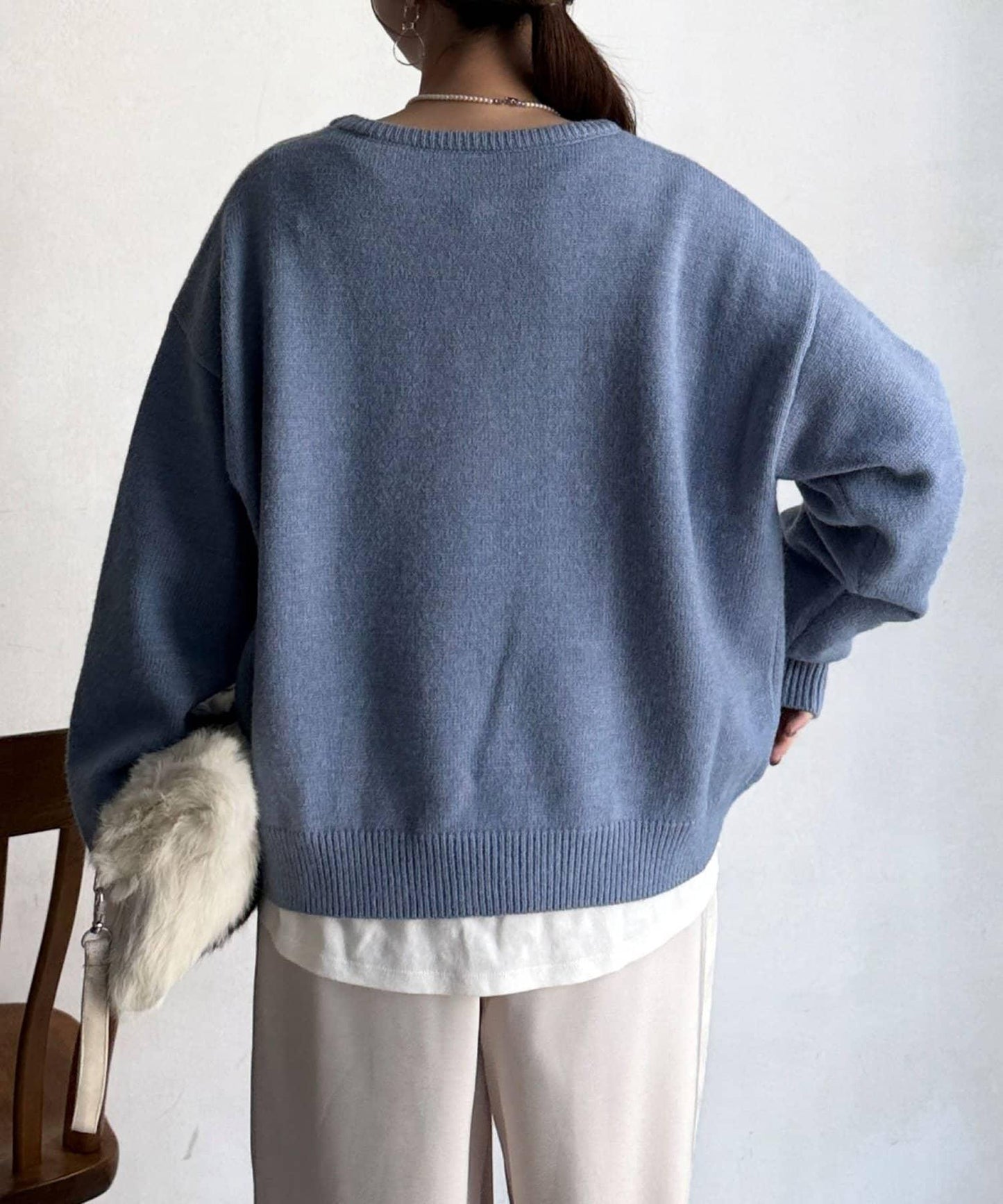 毛絨字母圖案針織套頭衫