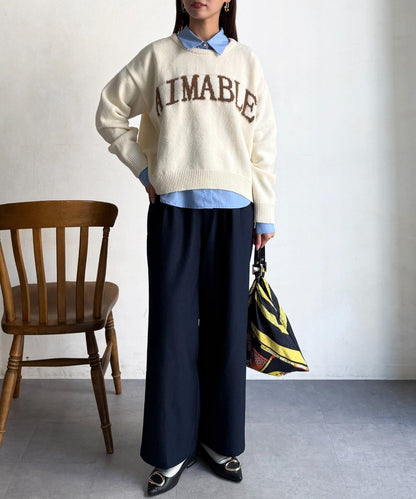 毛絨字母圖案針織套頭衫