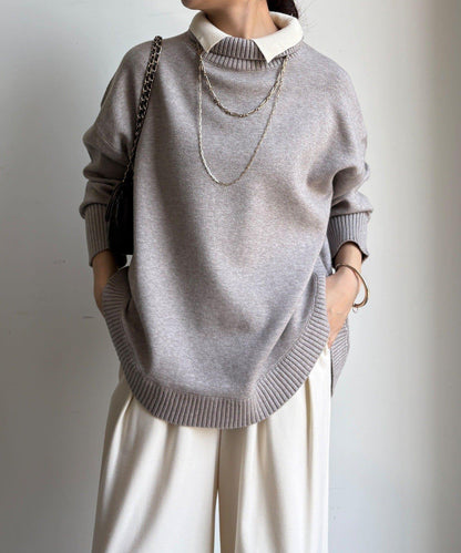 拼色雙層領針織上衣