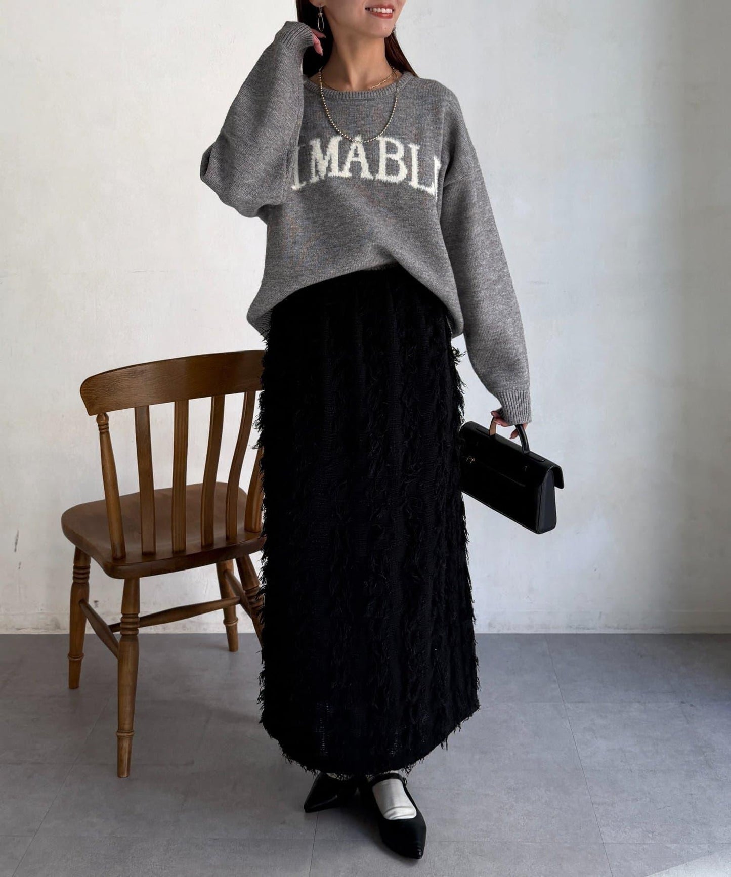 毛絨字母圖案針織套頭衫