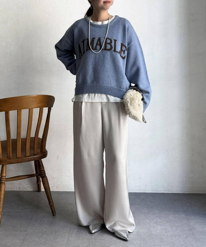 毛絨字母圖案針織套頭衫