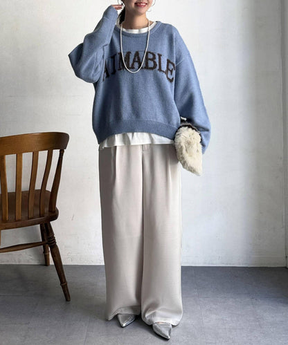 毛絨字母圖案針織套頭衫