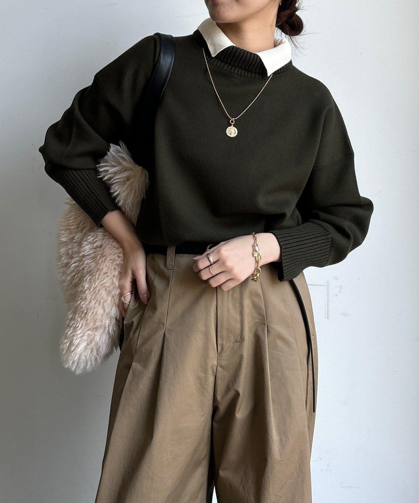 拼色雙層領針織上衣