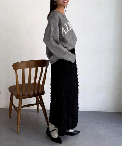 毛絨字母圖案針織套頭衫