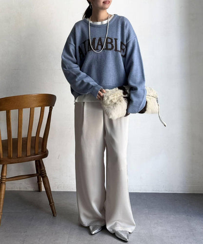 毛絨字母圖案針織套頭衫