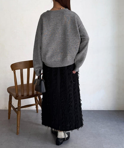 毛絨字母圖案針織套頭衫