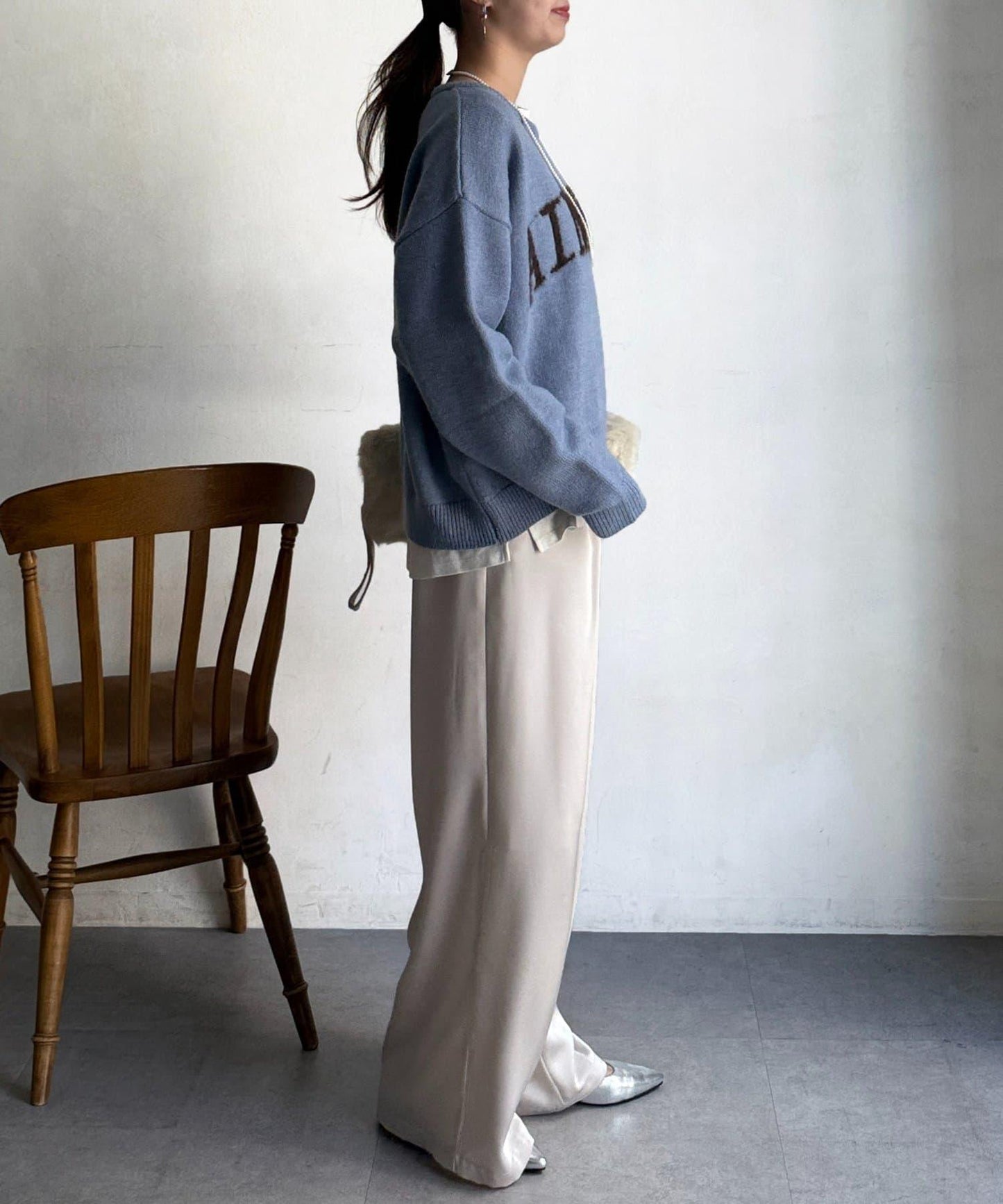 毛絨字母圖案針織套頭衫