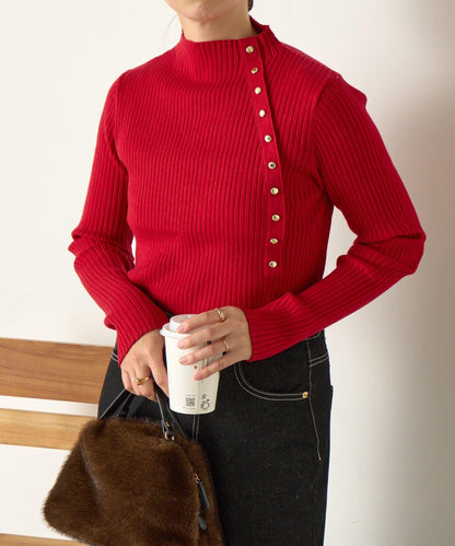 金色紐扣羅紋針織衫