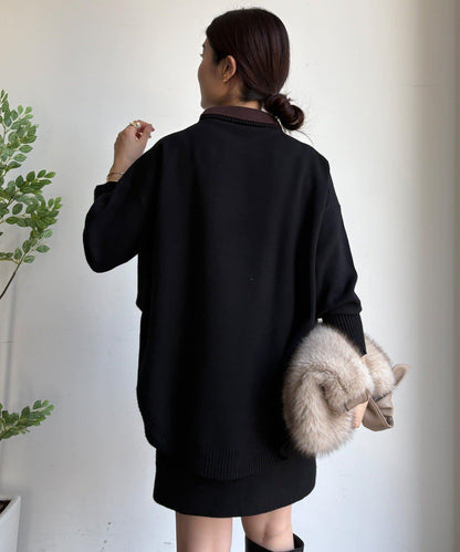 拼色雙層領針織上衣