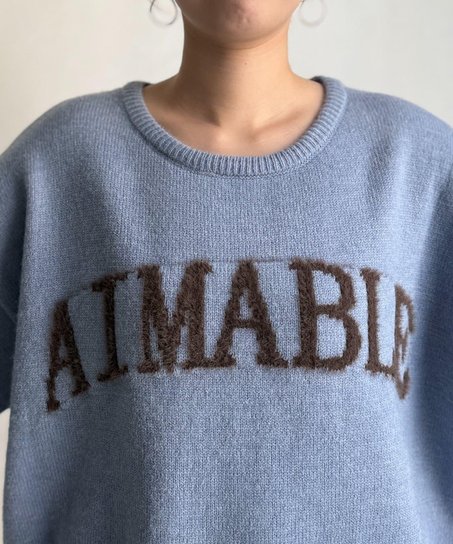 毛絨字母圖案針織套頭衫