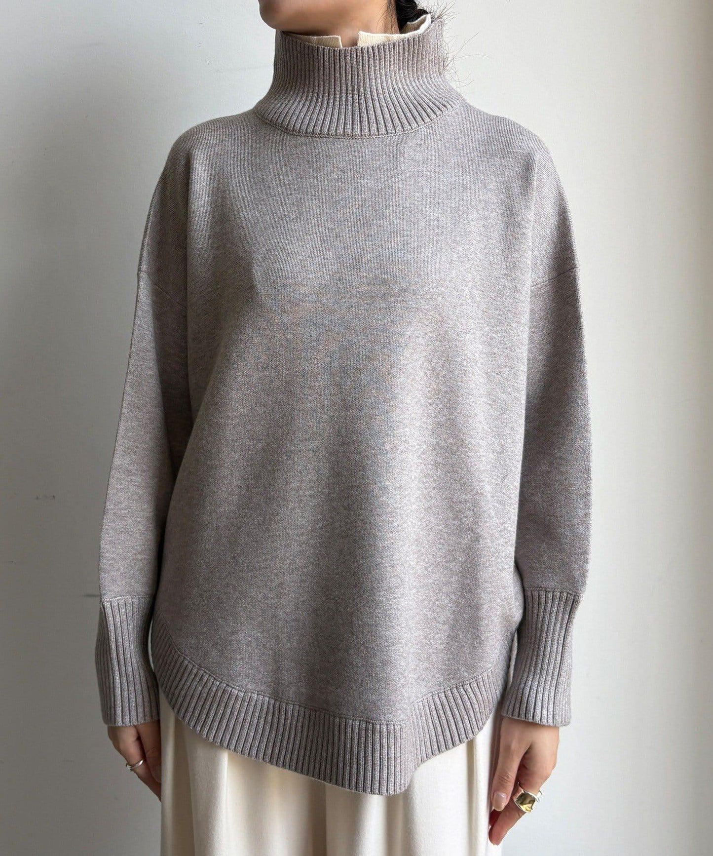 拼色雙層領針織上衣