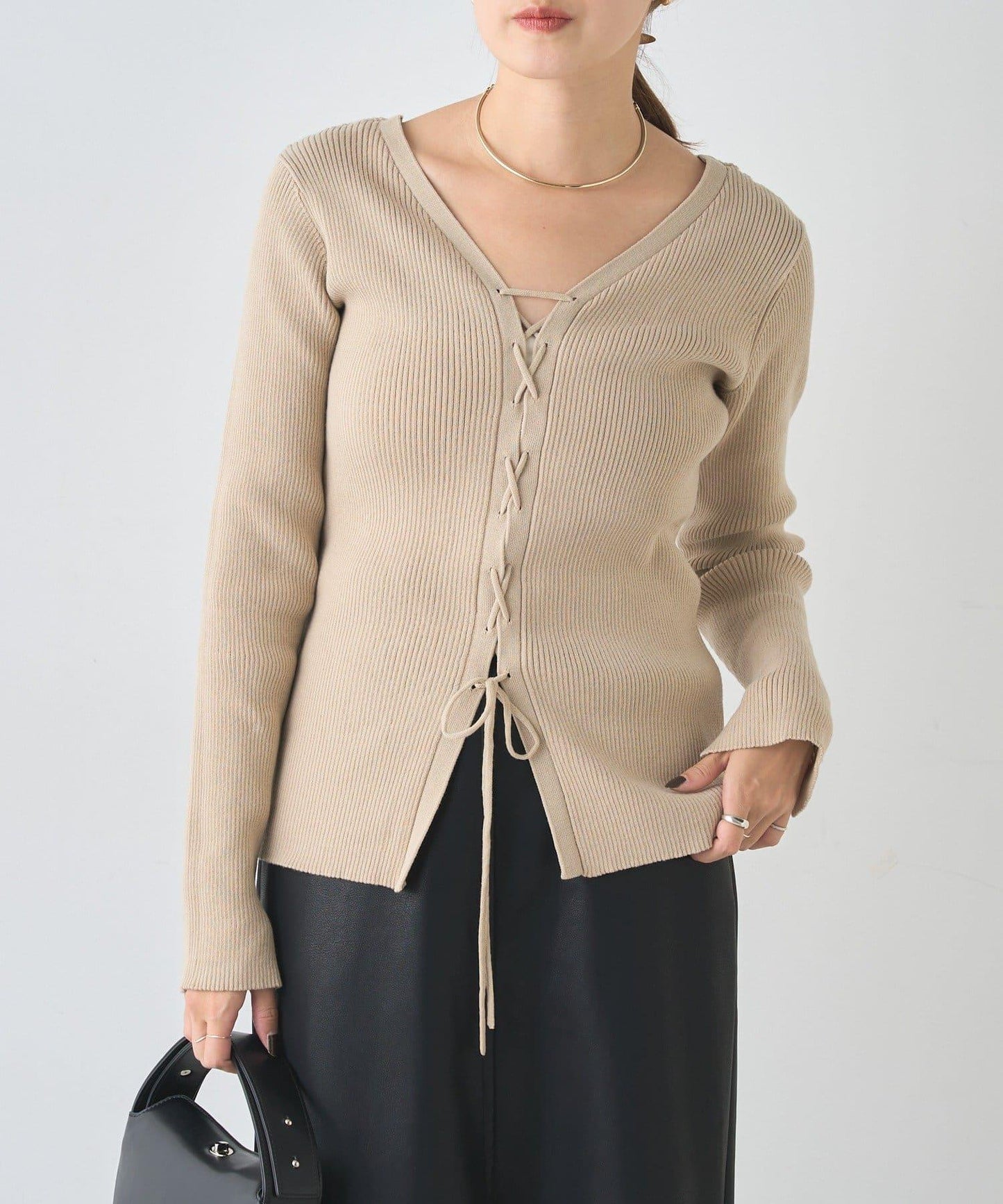 【前後兩穿設計】繫帶針織衫