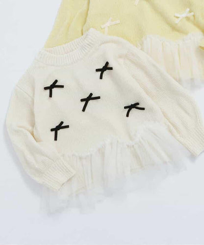 荷葉邊薄紗蝴蝶結針織衫