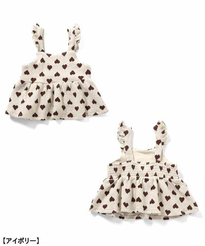 愛心花卉提花吊帶背心&荷葉邊短褲套裝 短款