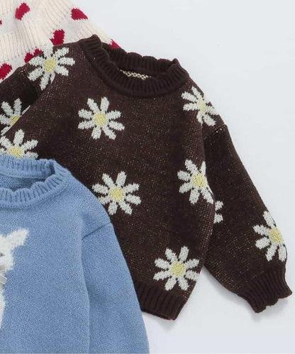 愛心花朵貓咪圖案針織衫_可機洗