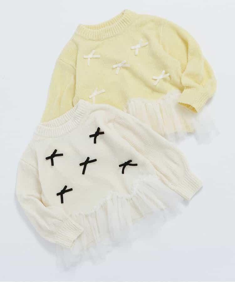 荷葉邊薄紗蝴蝶結針織衫