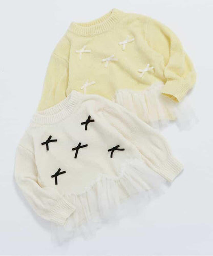 荷葉邊薄紗蝴蝶結針織衫