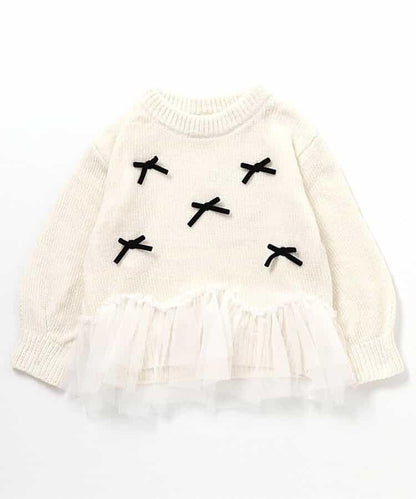 荷葉邊薄紗蝴蝶結針織衫