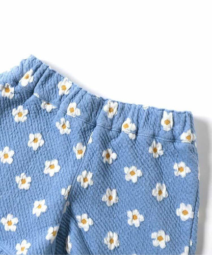 愛心花卉提花吊帶背心&荷葉邊短褲套裝 短款