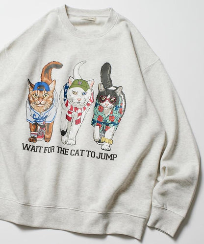 寬鬆版型 雙面印花 圓領衛衣 / THREE CATS