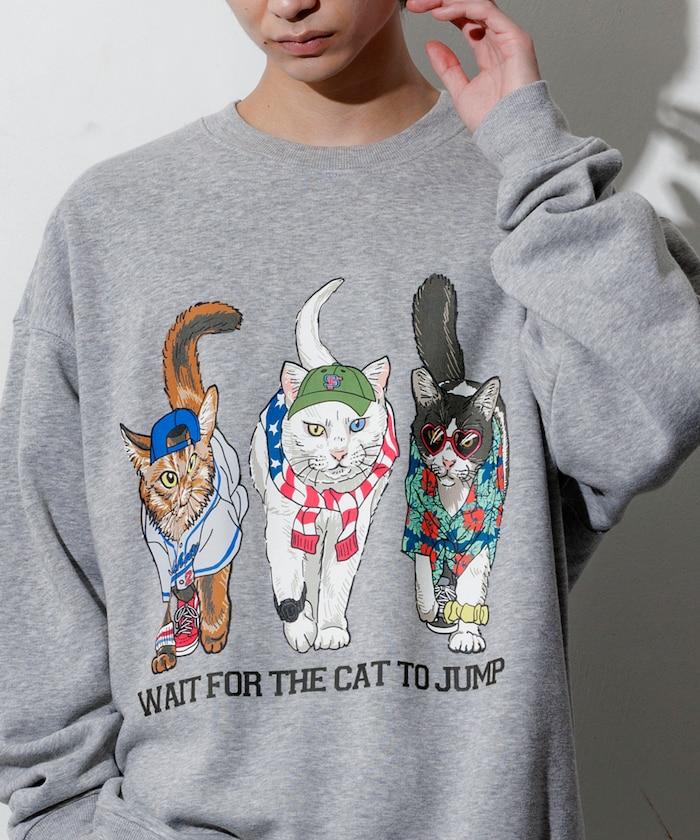 寬鬆版型 雙面印花 圓領衛衣 / THREE CATS