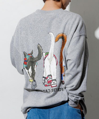 寬鬆版型 雙面印花 圓領衛衣 / THREE CATS