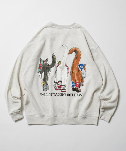 寬鬆版型 雙面印花 圓領衛衣 / THREE CATS