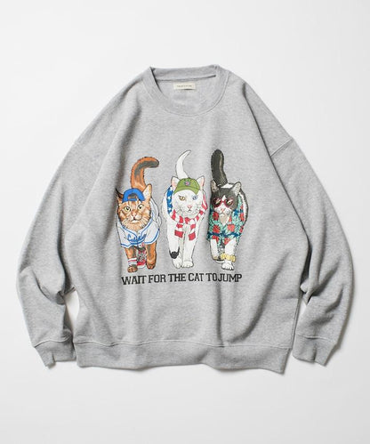 寬鬆版型 雙面印花 圓領衛衣 / THREE CATS