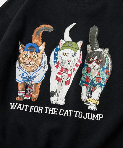 寬鬆版型 雙面印花 圓領衛衣 / THREE CATS