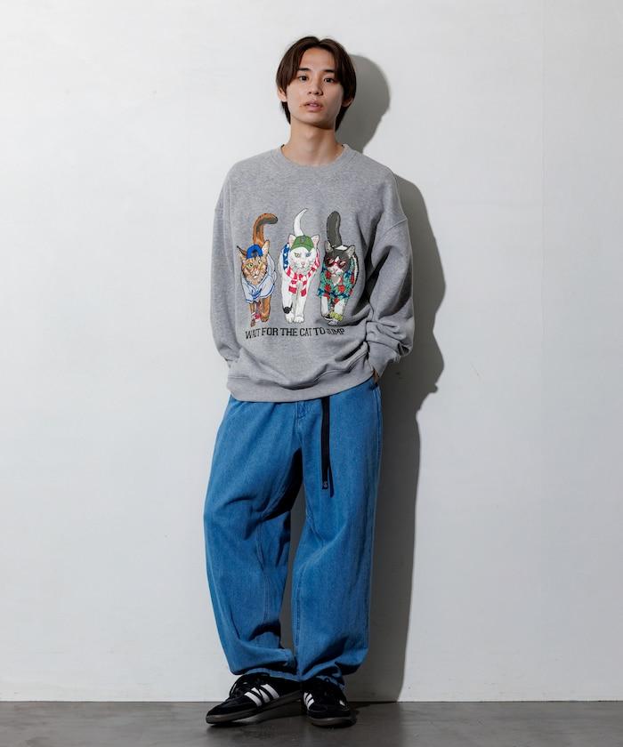 寬鬆版型 雙面印花 圓領衛衣 / THREE CATS