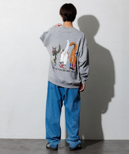 寬鬆版型 雙面印花 圓領衛衣 / THREE CATS