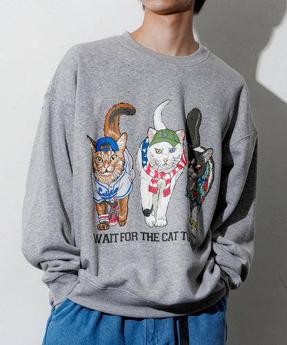 寬鬆版型 雙面印花 圓領衛衣 / THREE CATS