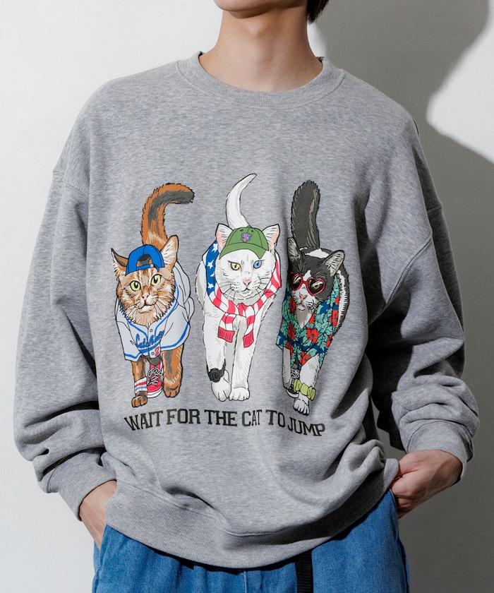 寬鬆版型 雙面印花 圓領衛衣 / THREE CATS