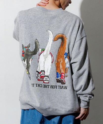 寬鬆版型 雙面印花 圓領衛衣 / THREE CATS