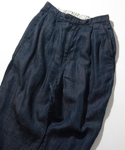 法式亞麻牛仔一褶長褲