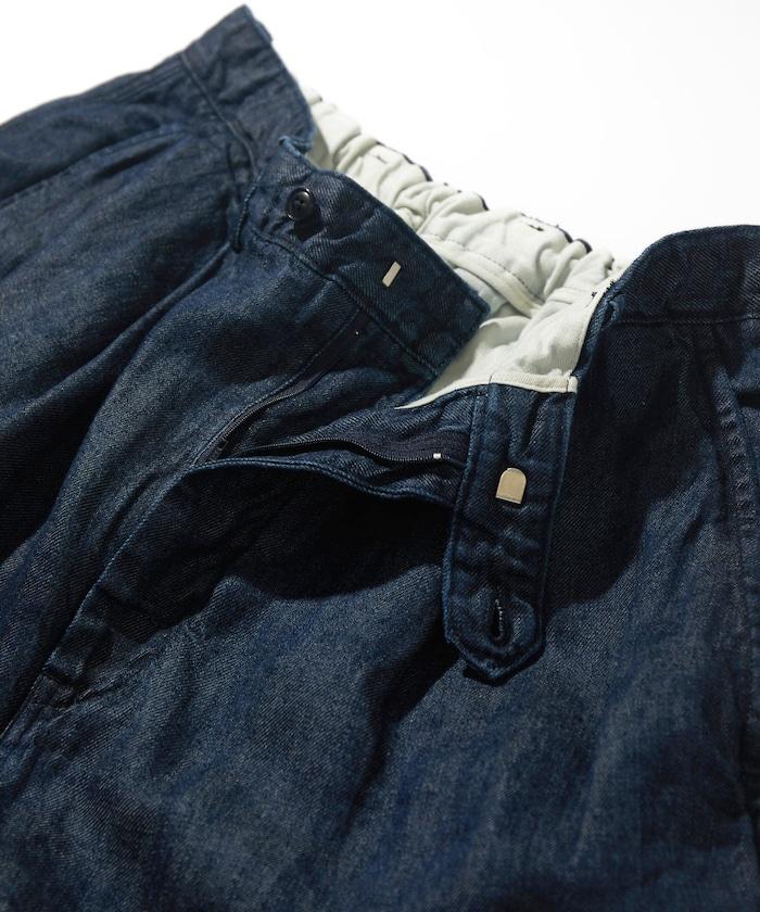 法式亞麻牛仔一褶長褲