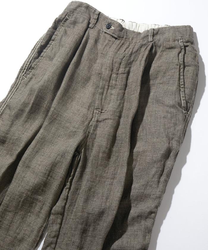 法式亞麻粗花呢一褶長褲